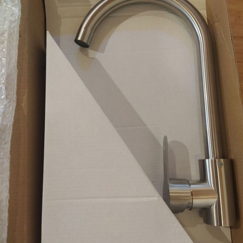 Kitchen faucet with high curved neck, new, brushed inox finish