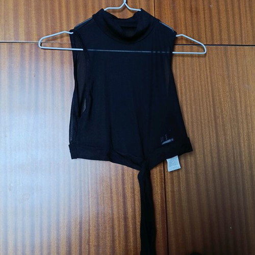 Shein blouse new, black, strap with extra waist tie