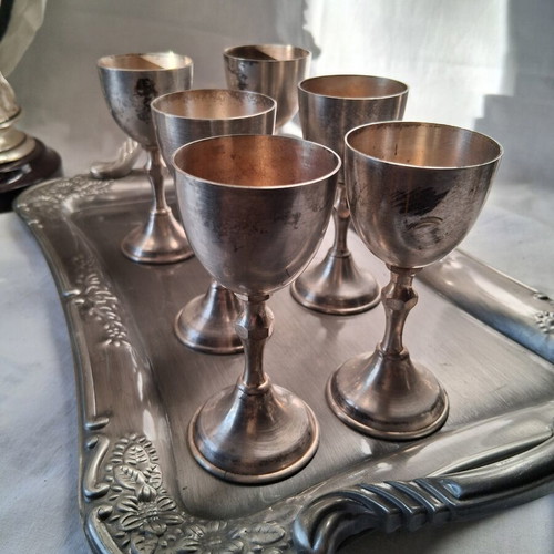 Vintage silver plated serving set with tray and 6 glasses used