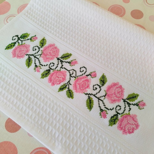 Hand-embroidered kitchen towel, 100% cotton