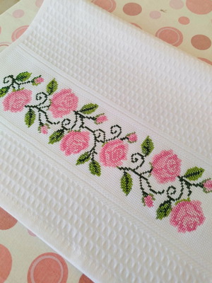 Hand-embroidered kitchen towel, 100% cotton