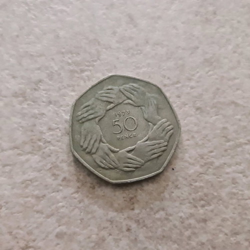 England 50 Pence Coin 1973 used