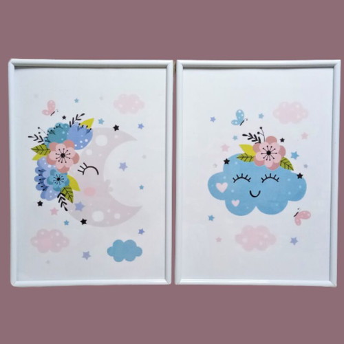 Set of 2 moon and cloud frames 22x31 cm made to order