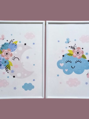 Set of 2 moon and cloud frames 22x31 cm made to order