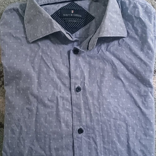 Navy & Green dress shirt used, size L, blue