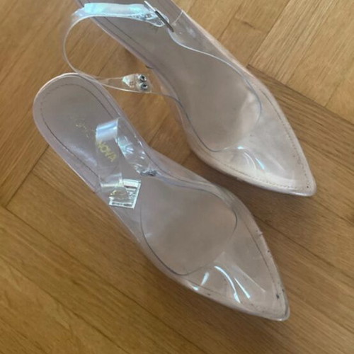 Clear strap heels, beige, size 39.5