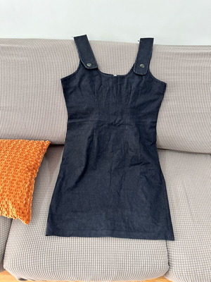 Denim midi dress with straps like new, S/M