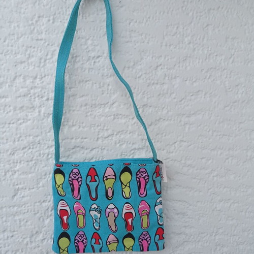 Children's shoulder bag used, blue with multicolor patterns