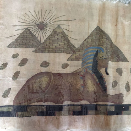 Genuine Egyptian Art on Papyrus used, set of 2 pieces
