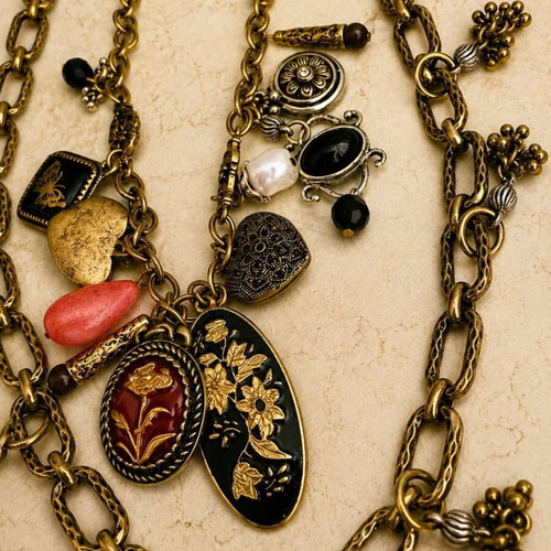 Vintage Boho Layered Charm Necklace Zara like new, multicolor gold tone