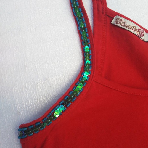 Red elastic top with sequined straps like new