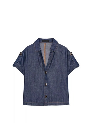 Zara denim short-sleeve shirt size L new, blue with gold buttons