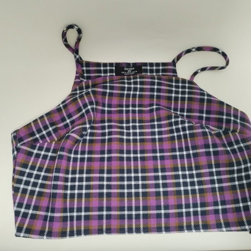 Bershka purple checkered top used with straps size M