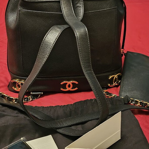 Real leather backpack, black