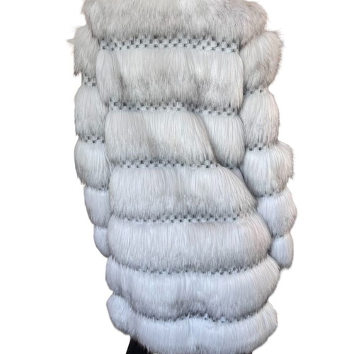 Guess long ice grey faux fur coat like new, size S