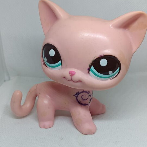 Littlest Pet Shop Jumbo Pink Shorthair Cat figure used, collectible Hasbro toy