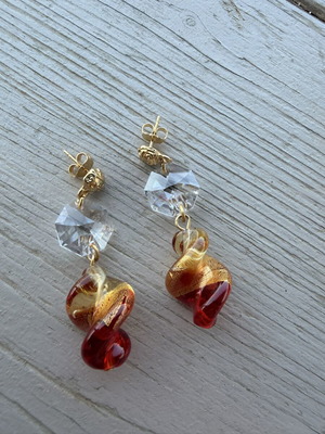 Murano earrings red and gold