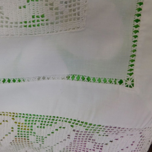 Handmade tablecloth new, square linen with lace