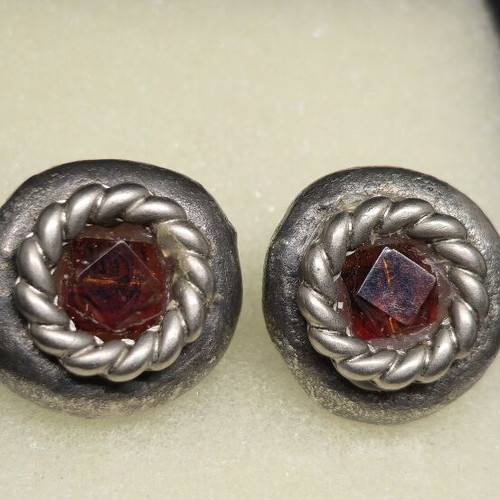 Vintage silver clip-on earrings with red crystal, like new
