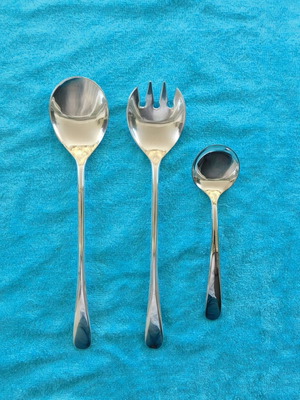 Set of silver-plated spoons and fork used, vintage 1960-1970