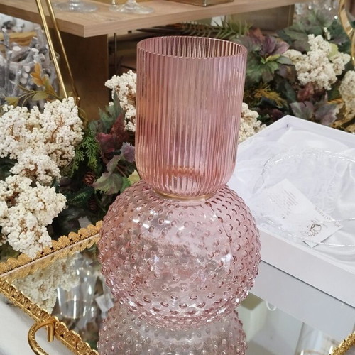 Blown glass vase pink and dusty apple 15x25 cm new