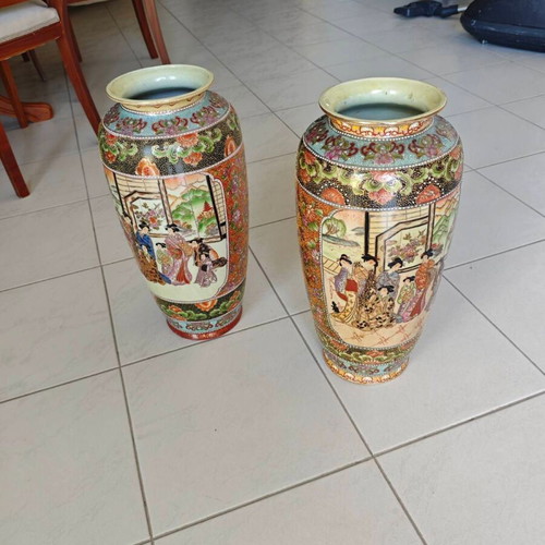 Satsuma porcelain vases pair 43cm like new