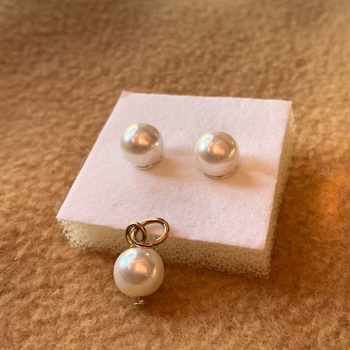 Pearl earrings and pendant set new hypoallergenic