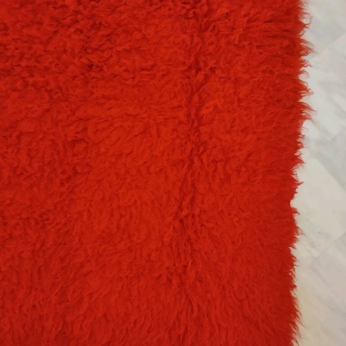 Red wool woven flokati rug like new