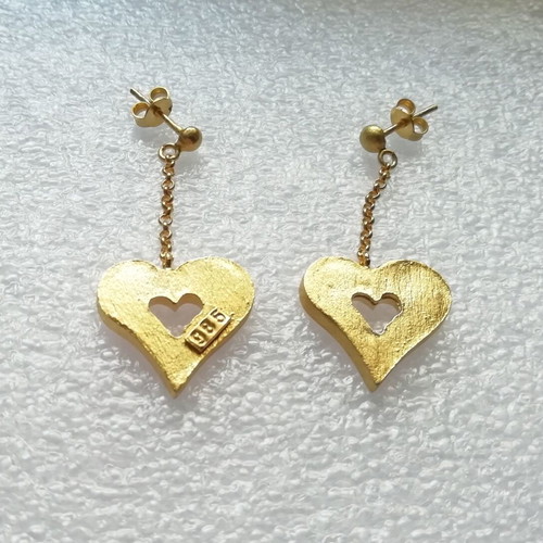 Silver gold-plated heart earrings with permanent red enamel new