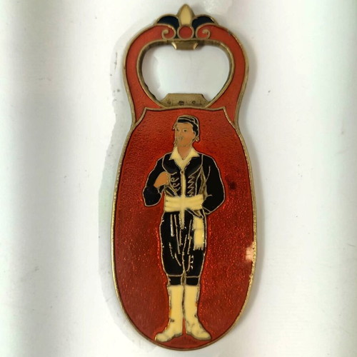 Set of 6 vintage Greek bronze enamel bottle openers from the 1970s