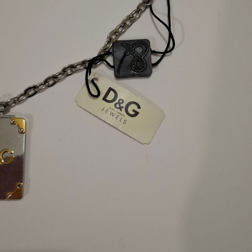 Vintage Dolce & Gabbana D&G silver and gold toned dog tag pendant necklace used