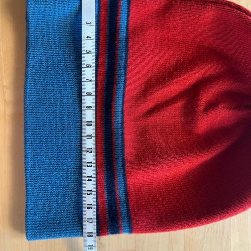 Wool knit cap used, red and blue, size S