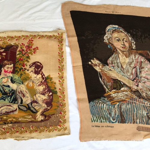 Set of 2 embroidered vintage wall hangings used