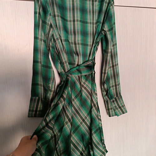 Mango green checkered dress satin texture new
