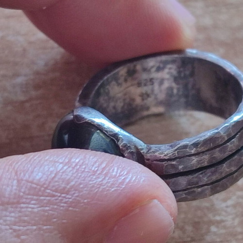 Unisex Handmade 925 Silver Ring with Hematite, 14g