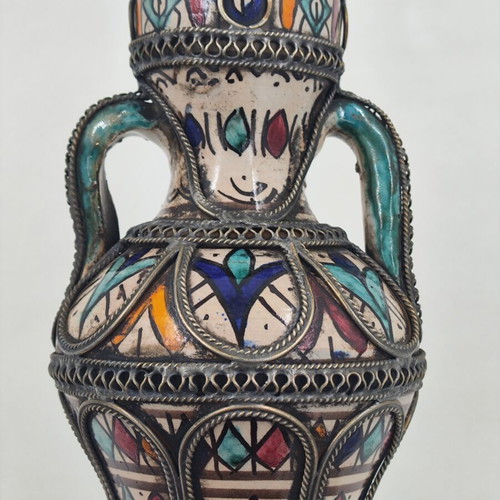 Ceramic vase with filigree Moroccan Fes used