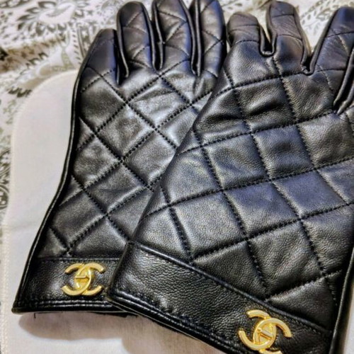 Leather gloves black with fur lining, women's