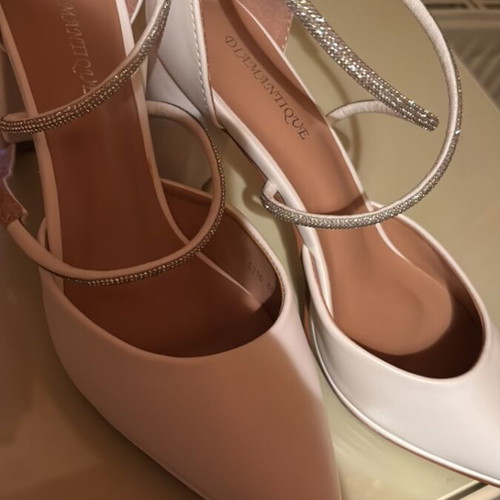 White high heels with criss-cross straps and rhinestones, like new, size 40
