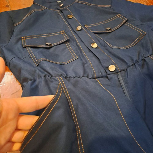 Jumpsuit like new, dark blue with gold buttons and brown stitching