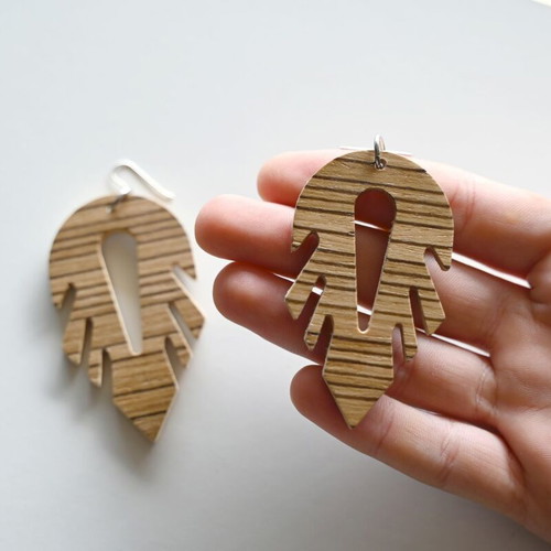 Geometric earrings handmade from Zebrano wood with 925 silver new