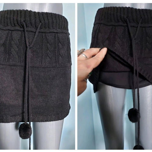 Pimkie black knitted skirt like new with lining and pom-poms