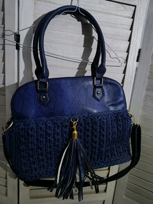 Handmade knitted dark blue handbag new