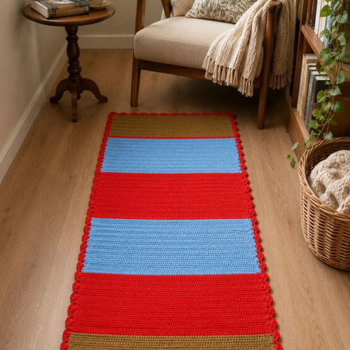 Handmade knitted rug runner 145×60 cm vintage boho used