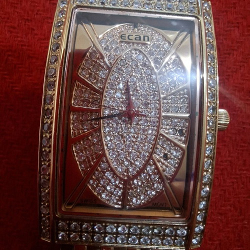 Ecan Quartz Iced Out Women's Watch Gold New