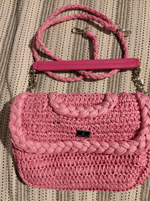 Τσαντάκι ώμου Bag to Bag σαν καινούργιο, ροζ, από ψάθα χαρτιού