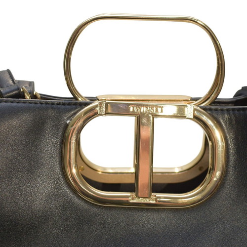 Twinset Milano Black Leather Tote Bag like new with Gold Logo