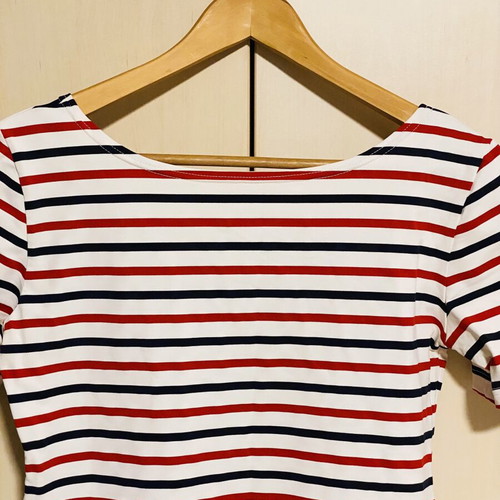 M&S striped lycra blouse new, white with blue and red stripes