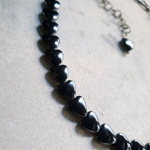 Hematite Heart Choker Stainless Steel Handmade Jewelry
