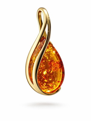 Minimalist pendant with natural Baltic amber, 24K gold plated 925 silver new