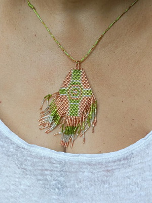 Ethnic handmade long necklace with glass beads, new